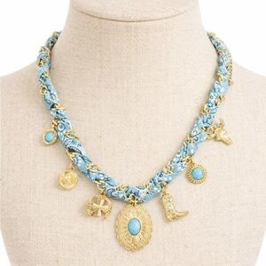 Western Stone Set Concho Charms Paisley
Bandana And Chain Braided Necklace